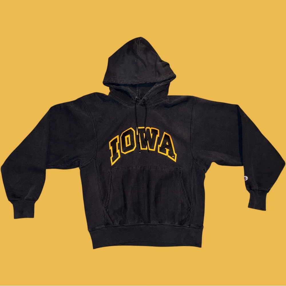 Champion Reverse Weave Iowa Hawkeyes Pullover Hoodie Sweatshirt Size M Black